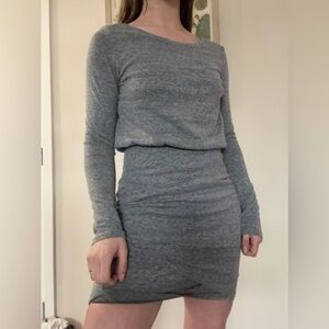 Leith Nordstrom light grey ruched long sleeve bodycon dress sleek modern